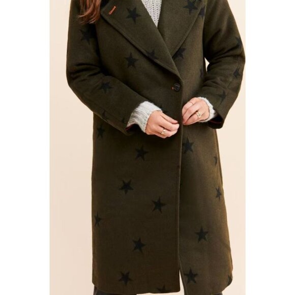 NWOT Anthropologie Wool Blend Green Star Double Face Trench Coat Olive Size M - Picture 4 of 14